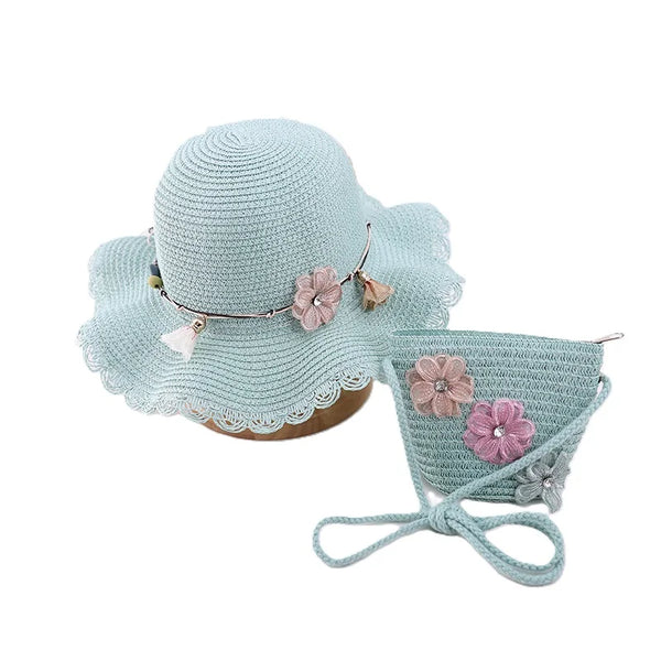 Sunny Summer Straw Hat & Purse Set for Little Girls