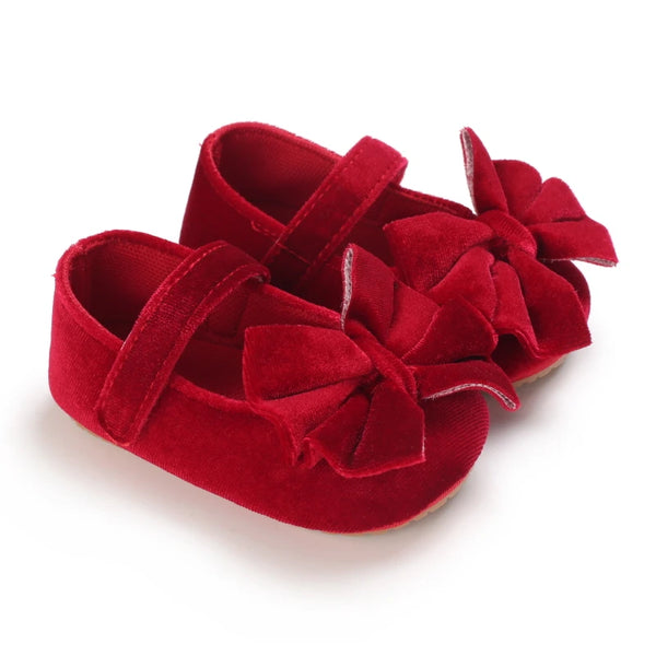 Twinkle Toes Velvet Bow Dress Shoes for Baby & Toddler Girls