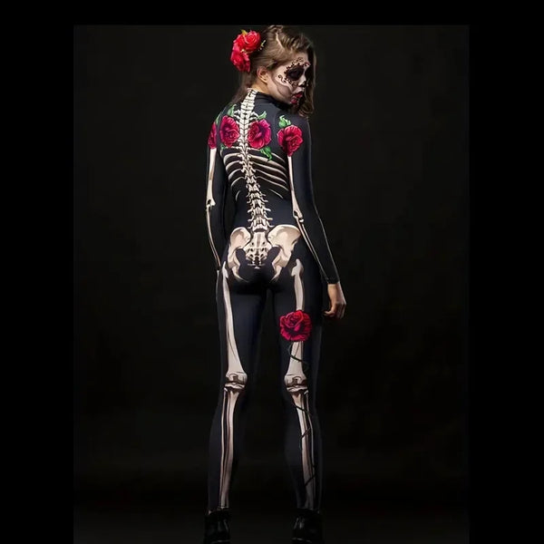 Momma & Me El Dia De Los Muertos Skeleton Rose Jumpsuit Costume for Women & Girls