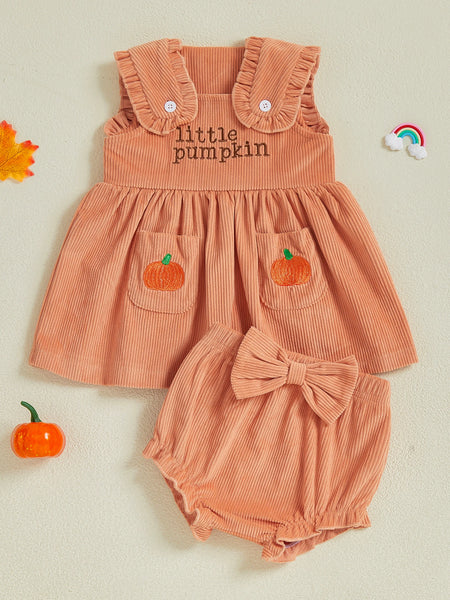 Little Pumpkin Orange Corduroy Outfit for Baby & Toddler Girls