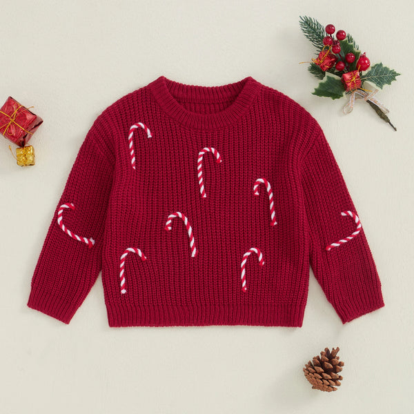 Candy Canes Oversized Holiday Sweater for Baby & Toddler Girls