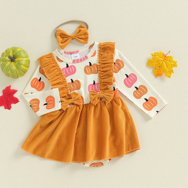 Pretty Little Pumpkin Romper Dress for Baby Girls