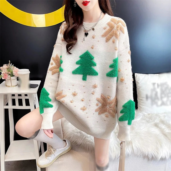 Fluffy Oversized Holiday Sweater for Women & Teens