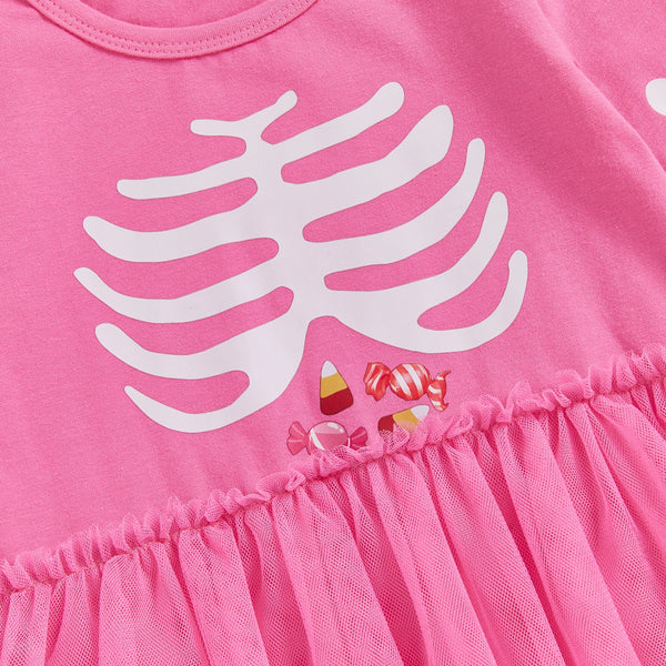Pink Skeleton Romper with Tulle Tutu skirt for Baby Girl