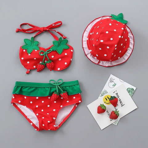 My Little Strawberry 3-Piece Swimwear Set for Toddler Girls