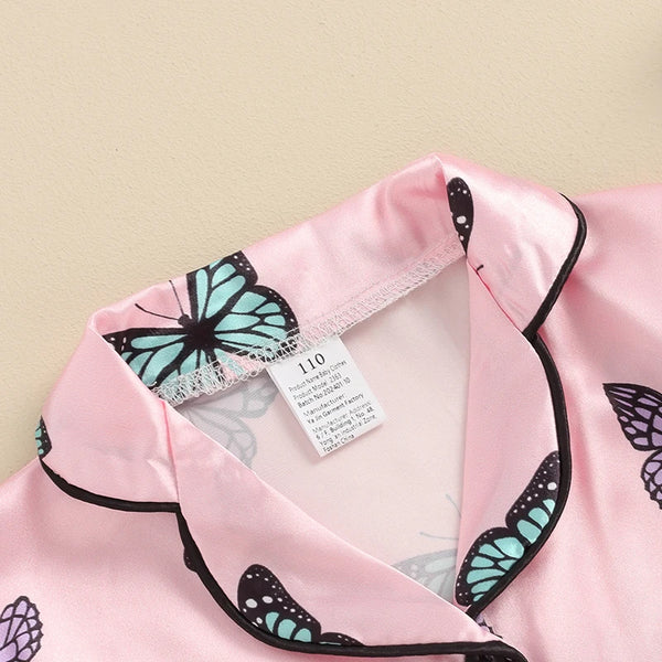 Pink Mariposa Satin Pjs for Toddler & Little Girls