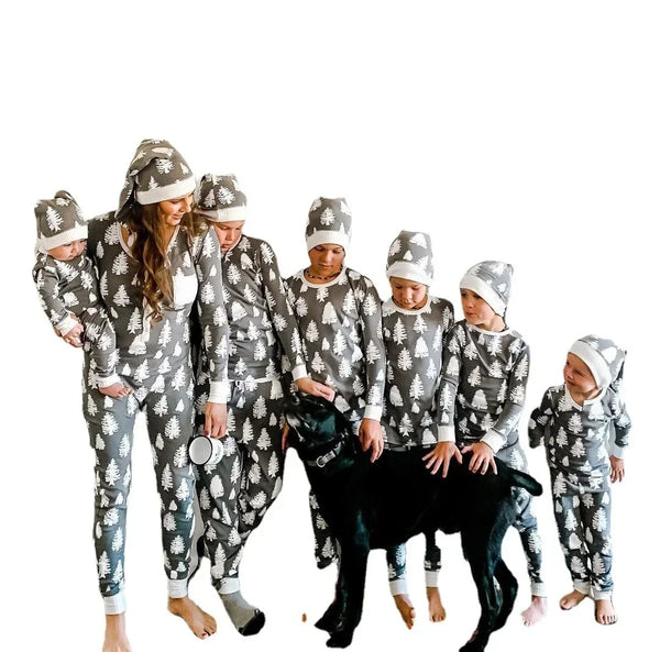 Grey Christmas Trees Family Matching Christmas PJs