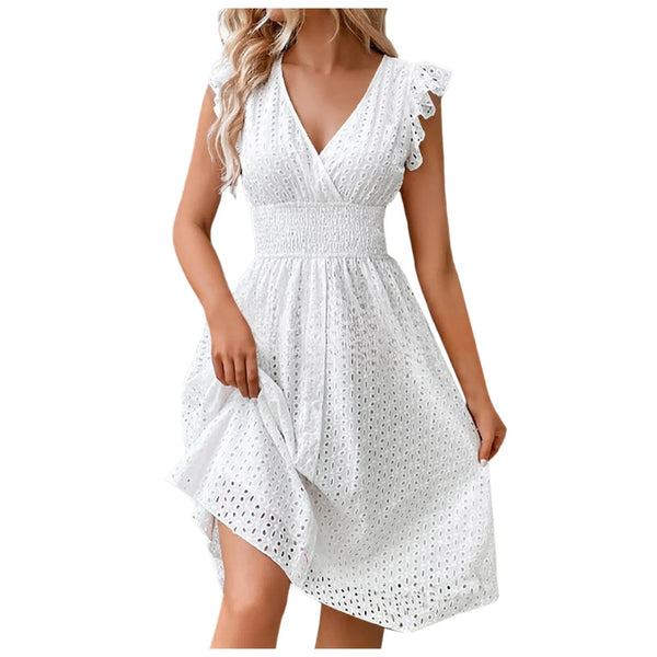 Sara V-Neck Eyelet Dress