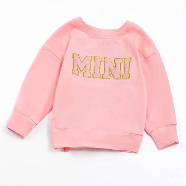 Mommy & Me: Matching Long Sleeve "Mama" & "Mini" Chenille Patches Long Sleeve Shirts