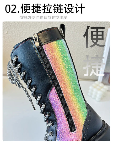 The Rainbow Lace-Up Iridescent Boots for Girls