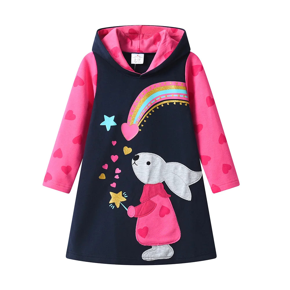 Wish Upon a Rainbow Heart Hooded Shift Dress for Girls