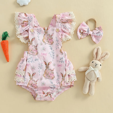 Fluffy Bunny Ruffled Romper Set for Baby Girls