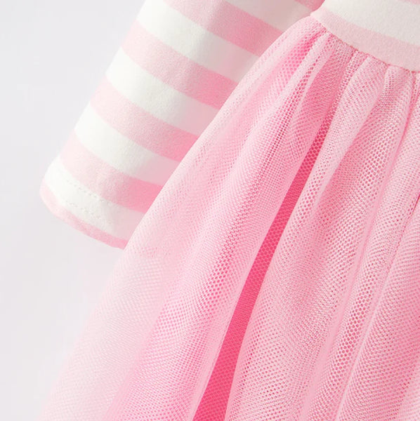 "Love" Pink Striped Tulle Twirl Dress for Girls