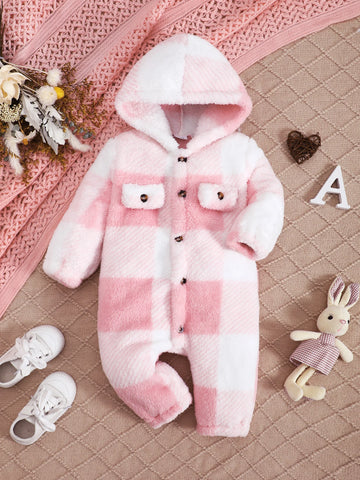 Iris Cozy Hooded Plaid Romper Jumpsuit for Baby Girl