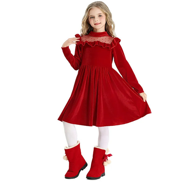 Amberlee Ruffled Velvet Dress for Girls