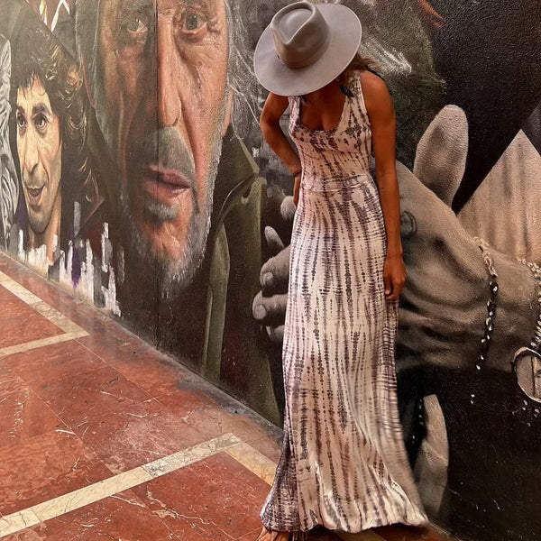 Blurred Lines Strappy Backless Soft Black Tie Dye Maxi for Women & Teens