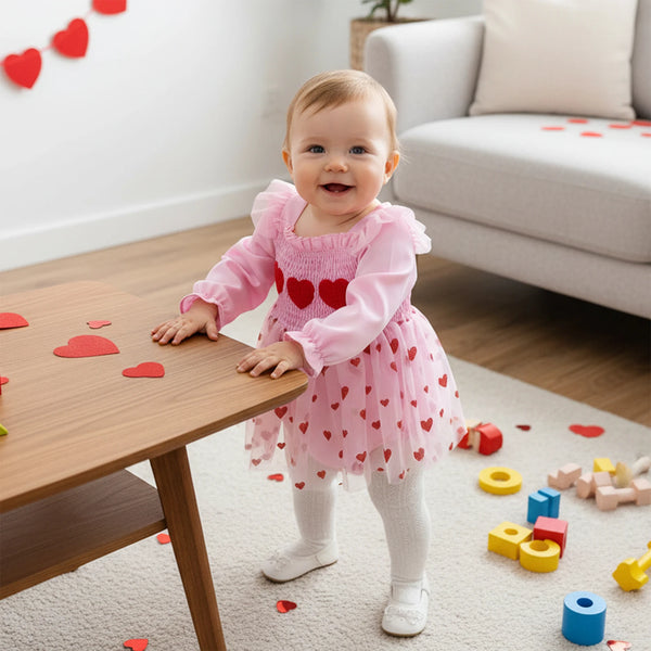 Hey Darlin' Heart Print Romper Dress for Baby Girls