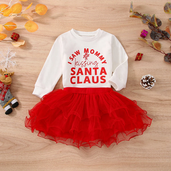 I Saw Mommy Kissing Santa Claus Holiday Top & Skirt Set for Baby & Little Girls