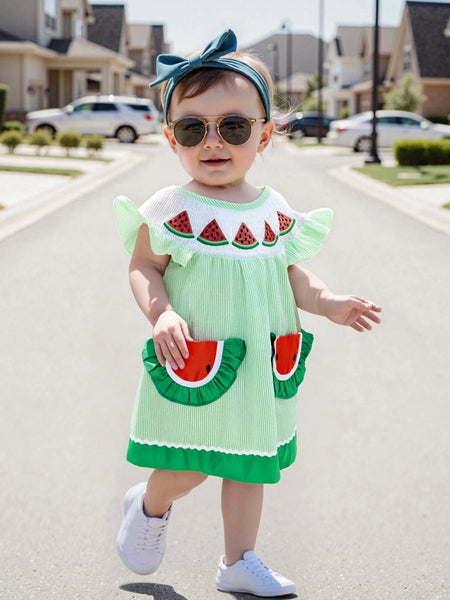 Watermelon Slices Adorable Striped Dress for Baby, Toddler, & Little Girls