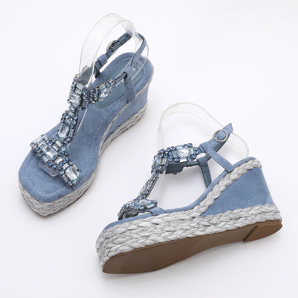 Greta Brushed Suede T-Strap Jeweled Sandal