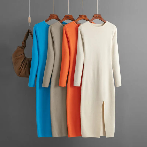 The Elle Long Sleeve Side Slit Midi Sweater Dress for Women