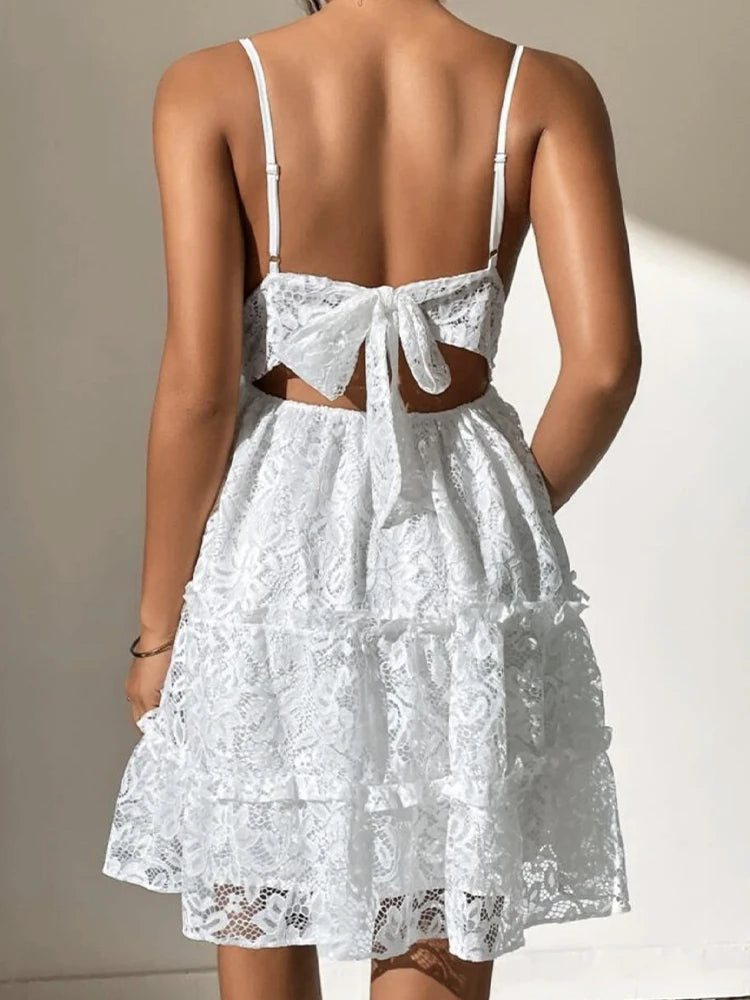 The Aurelia White Lace Dress with Peek-a-Boo Back for Tweens, Teens & Women