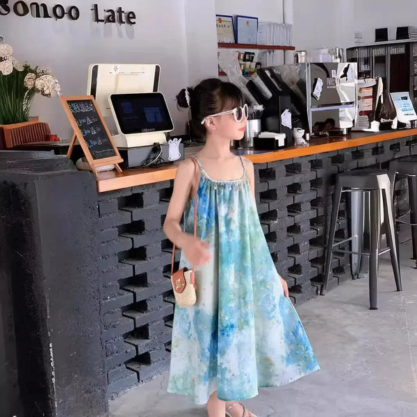 Momma & Me Matching: Aqua Splash Loose and Flowy Midi Beach Dress