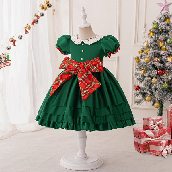 The Holly Green Satin Dressy Holiday Dress for Little Girls