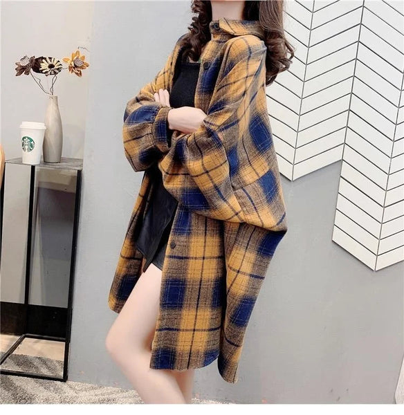 Plaid Lightweight Longline Shacket for Women