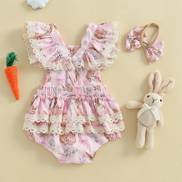 Fluffy Bunny Ruffled Romper Set for Baby Girls