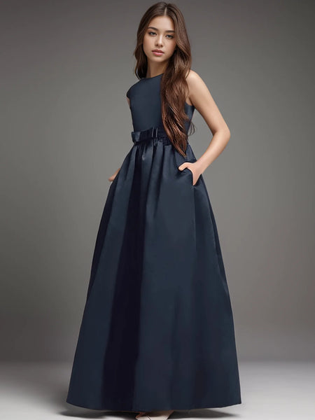 River Sleek Satin Formal Dress with Pockets for Girls & Tweens