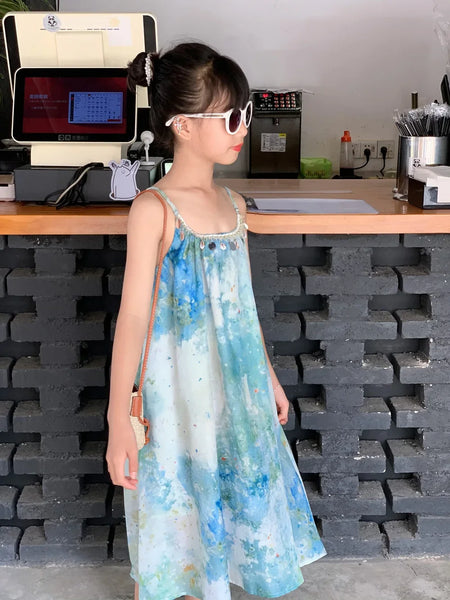 Momma & Me Matching: Aqua Splash Loose and Flowy Midi Beach Dress
