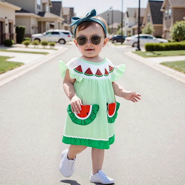 Watermelon Slices Adorable Striped Dress for Baby, Toddler, & Little Girls
