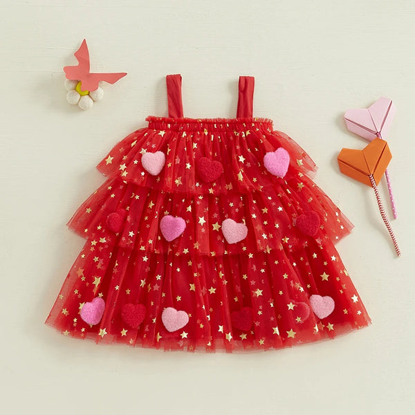 Starry Mesh Sparkly Heart Dress for Toddler & Little Girls