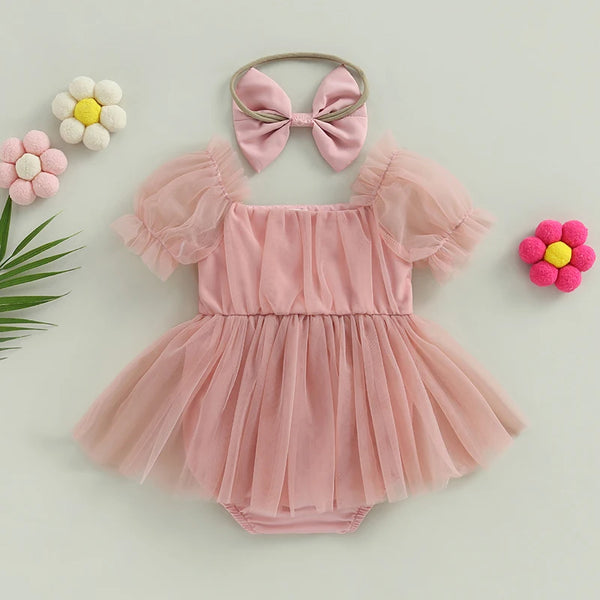 Abigail Fluffy Tulle Special Occasion Romper Dress for Baby Girls