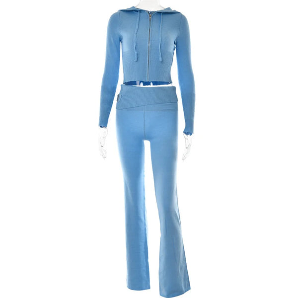 The Leslie Sweater Lounge Set Pants & Zip Crop Hoodie for Women