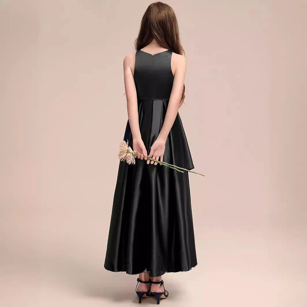 Agatha Sleeveless Black Satin Semi-formal Dress for Girls Jadey's Closet Agatha Sleeveless Black Satin Semi-formal Dress for Girls Jadey's Closet