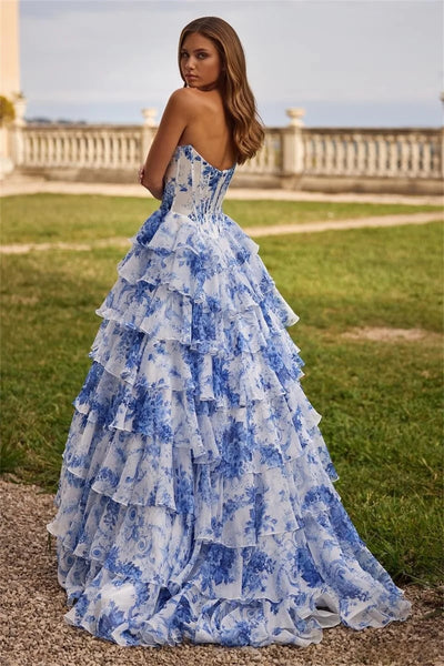 Heiress Strapless Floral Tiered Formal Gown-Custom Sizing Available!