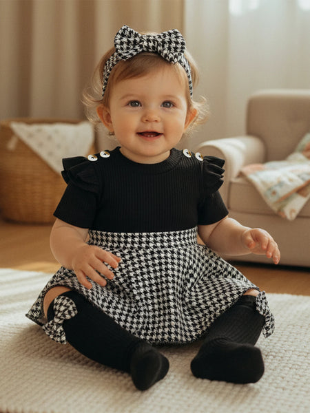 Greer Houndstooth Print 3-Piece Outfit for Baby Girls