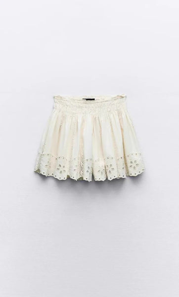 Elle Ivory Embroidered Eyelet Matching Top & Shorts for Women