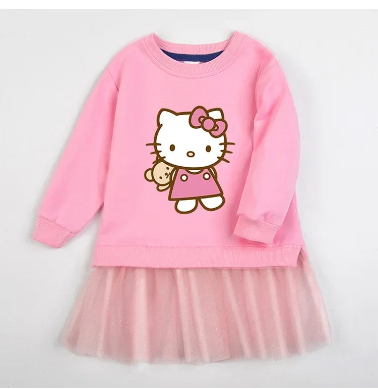 Bear Snuggles Hello Kitty™ Long Sleeve Tulle Dress for Little Girls