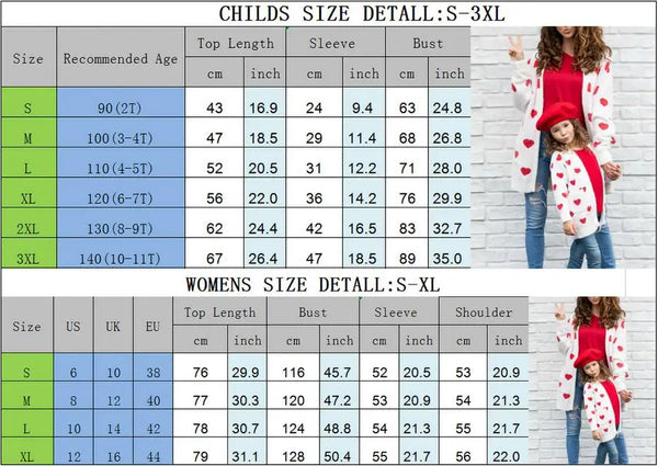 Momma & Me Open Front Super Soft Heart Print Cardi with Pockets