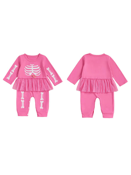 Pink Skeleton Romper with Tulle Tutu skirt for Baby Girl
