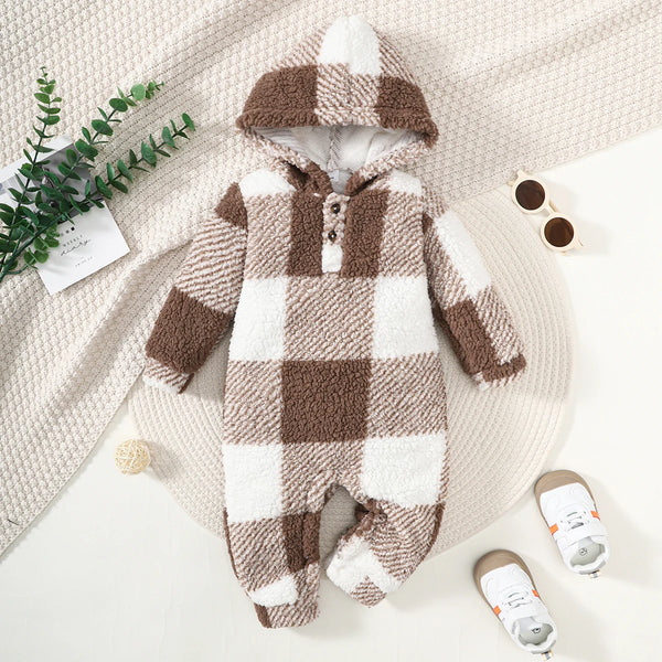 Iris Cozy Hooded Plaid Romper Jumpsuit for Baby Girl