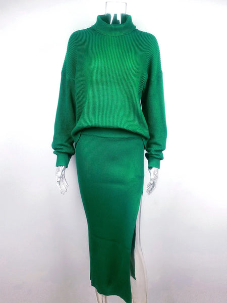 Grace Long Sleeve Ribbed Turtle Neck Sweater & Midi Skirt Outfit