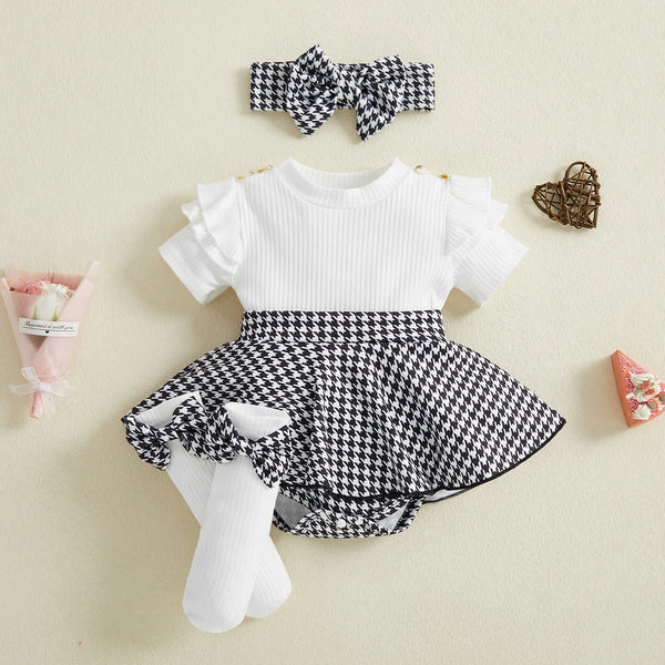 Greer Houndstooth Print 3-Piece Outfit for Baby Girls