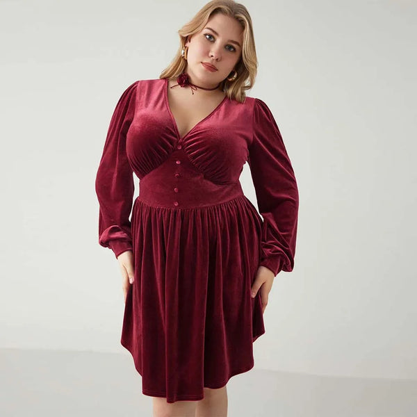 Plus Size Red Velvet Drip Swing Dress for Women & Teens