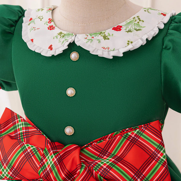 The Holly Green Satin Dressy Holiday Dress for Little Girls