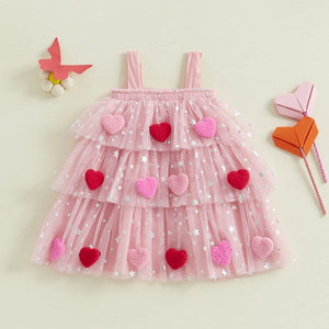 Starry Mesh Sparkly Heart Dress for Toddler & Little Girls