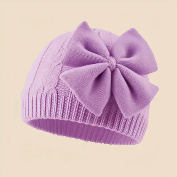 Cutie Boo Cable Knit Baby Beanie with Bow